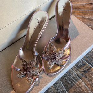 Giuseppe Zanotti Rhinestone Flower Sandal Kitten Heels
